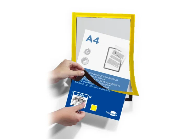 Liderpapel Marco Porta Anuncios Magnético DIN A4 Adhesivo Removible Color Amarillo