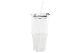 DKD Home Decor Vaso de Borosilicato y Silicona de 550ml con Pajita