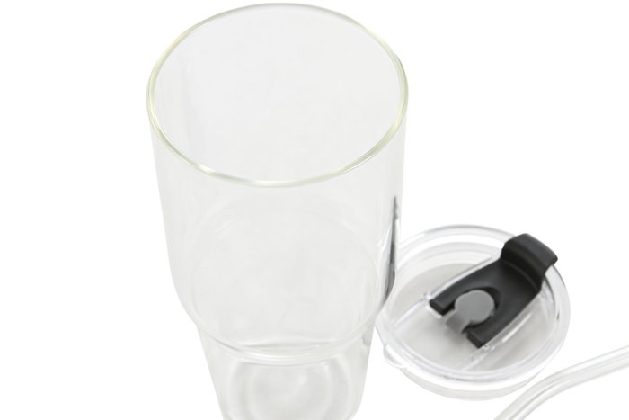 DKD Home Decor Vaso de Borosilicato y Silicona de 550ml con Pajita