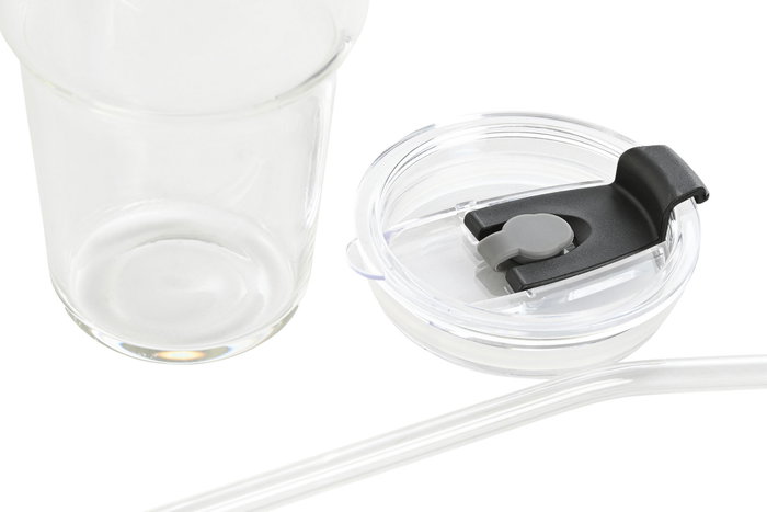 DKD Home Decor Vaso de Borosilicato y Silicona de 550ml con Pajita