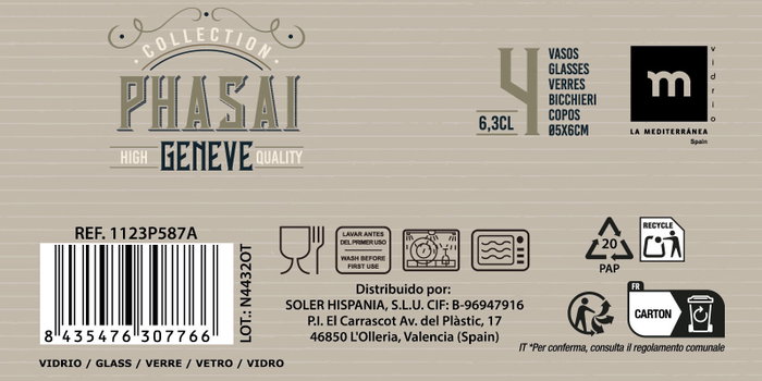 La Mediterranea Set de 4 Vasos Chupitos 63ml Phasai Geneve MD