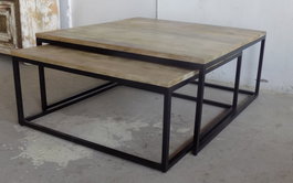 DKD Home Decor Set de 2 Mesas de Centro Mango y Metal 90x90x40 Natural