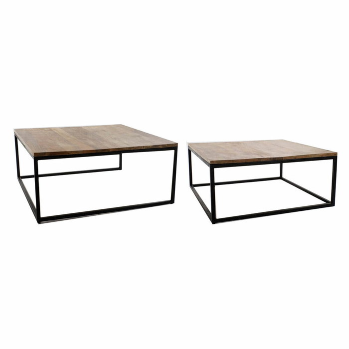 DKD Home Decor Set de 2 Mesas de Centro Mango y Metal 90x90x40 Natural