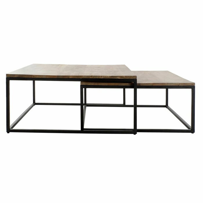 DKD Home Decor Set de 2 Mesas de Centro Mango y Metal 90x90x40 Natural