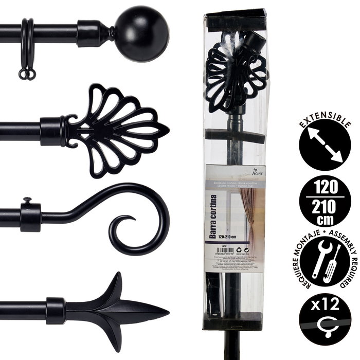 Giftdecor Barra Cortina Negra Extensible 120-210 cm Metal Negro (Barra 2 cm) (Set de 8) Giftdecor Barra Cortina Negra Extensible 120-210 cm Metal Negro (Barra 2 cm) (Set de 8)