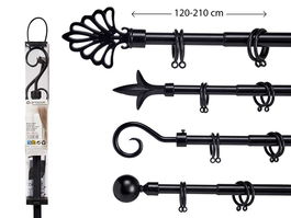 Giftdecor Barra Cortina Negra Extensible 120-210 cm Metal Negro (Barra 2 cm) (Set de 8)