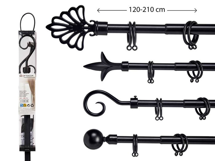 Giftdecor Barra Cortina Negra Extensible 120-210 cm Metal Negro (Barra 2 cm) (Set de 8) Giftdecor Barra Cortina Negra Extensible 120-210 cm Metal Negro (Barra 2 cm) (Set de 8)