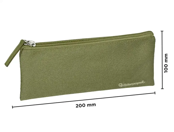 Liderpapel Estuche portatodo plano ancho verde militar