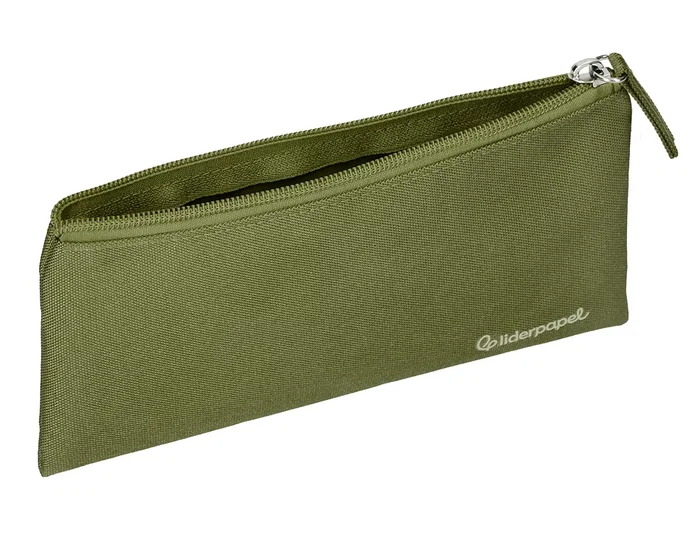 Liderpapel Estuche portatodo plano ancho verde militar