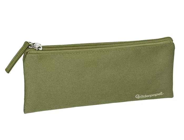 Liderpapel Estuche portatodo plano ancho verde militar