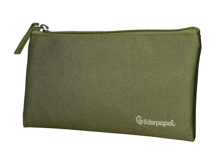 Liderpapel Estuche portatodo plano ancho verde militar