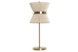 DKD Home Decor Lámpara de Sobremesa Metal Hilo Dorado y Crudo
