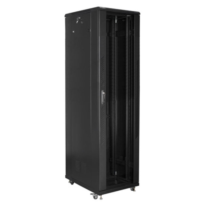 Lanberg FF01-8837-12B Armario Rack 19" 37U, 800x800mm, IP20, 800 kg Carga Máx., con 4 Ventiladores, Puerta de Cristal y Ruedas