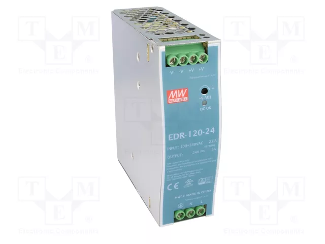 MEAN WELL EDR-120-24 Alimentador de impulso 24VDC 5A MEAN WELL EDR-120-24 Alimentador de impulso 24VDC 5A