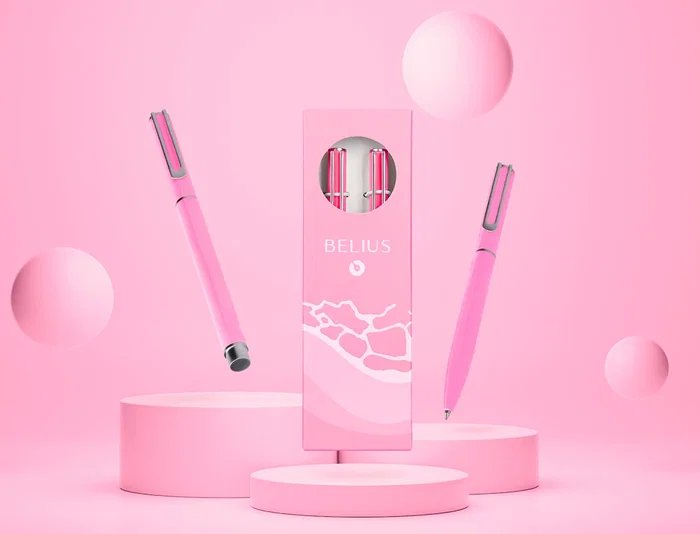 Belius Endless Summer Juego Bolígrafo y Roller Aluminio Rosa y Plateado Tinta Azul Caja Diseño 130 Caracteres