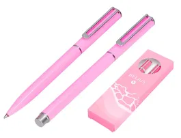 Belius Endless Summer Juego Bolígrafo y Roller Aluminio Rosa y Plateado Tinta Azul Caja Diseño 130 Caracteres