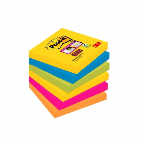 Post-it Pack de 6 Blocs de Notas Adhesivas Super Sticky 76x76 mm Colores Surtidos