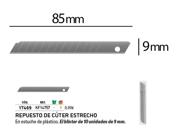 Q-connect Repuesto Cúter Estrecho para Modelos KF10631/KF00234/KF10940/KF10938/KF10934 Cuchilla 9 mm Blíster 10 Unidades Q-connect Repuesto Cúter Estrecho para Modelos KF10631/KF00234/KF10940/KF10938/KF10934 Cuchilla 9 mm Blíster 10 Unidades
