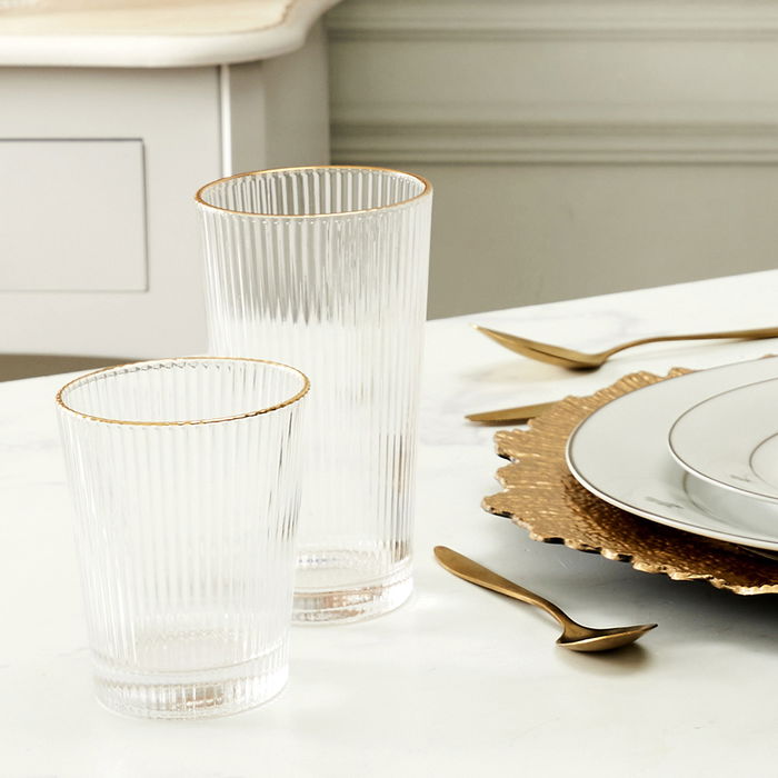 Home Deco Factory Vaso Cocktail Ribete Dorado 400 Ml Transparente Acanalado