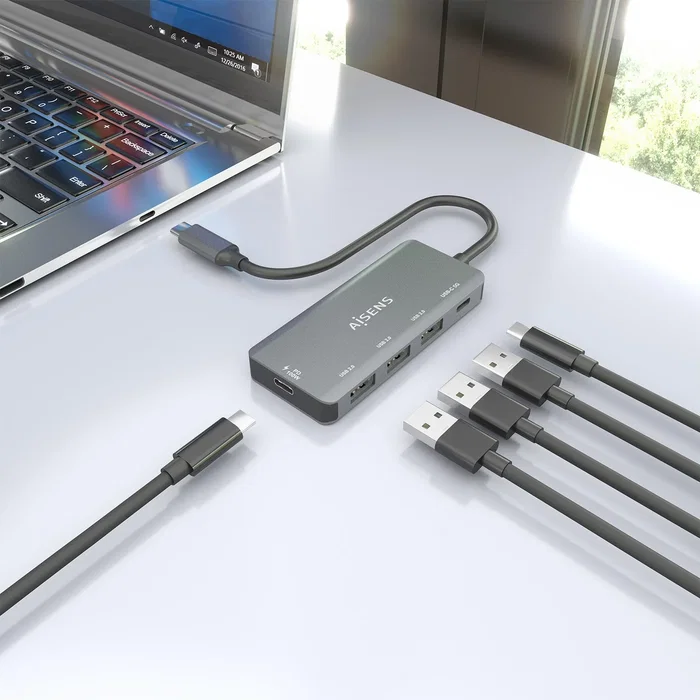 Hub usb tipo-c aisens a109-0945 3xusb 1xusb tipo-c 1xusb tipo-c pd gris