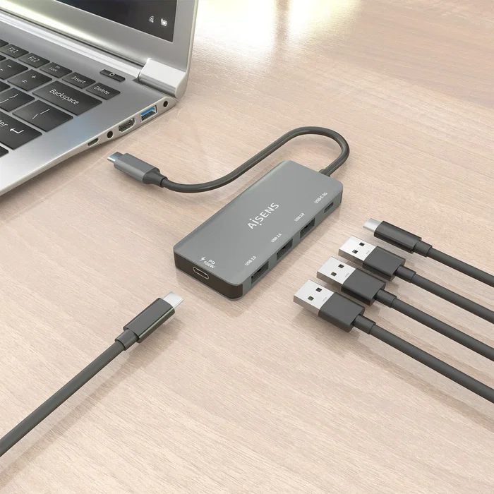 Hub usb tipo-c aisens a109-0945 3xusb 1xusb tipo-c 1xusb tipo-c pd gris