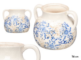 Giftdecor Jarrón Nonna 2 con Asa Azul, Beige y Blanco 16cm
