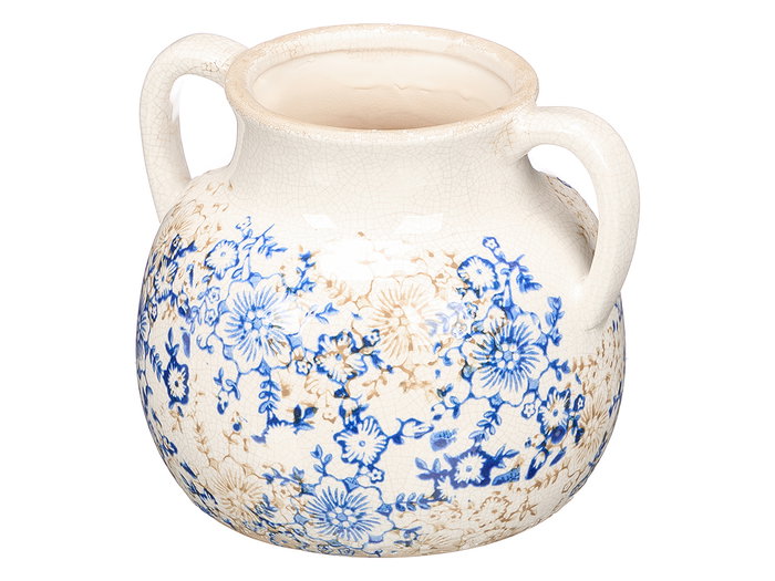 Giftdecor Jarrón Nonna de Cerámica con 2 Asas, Color Azul Beige Blanco, Dimensiones 20.5 x这两种 18.5 x 16 cm (Set de 6)