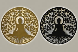DKD Home Decor Decoracion Pared Oriental Negro Dorado Metal Led 2 x 99 x 99 cm (2 Unidades)