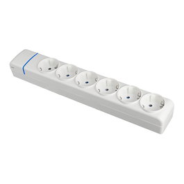 Solera ION - Base Múltiple de 6 Tomas 2P+T, 250V 16A, 3680W Máx, IP20, Blanco/Azul, para Mini Canal, de Policarbonato