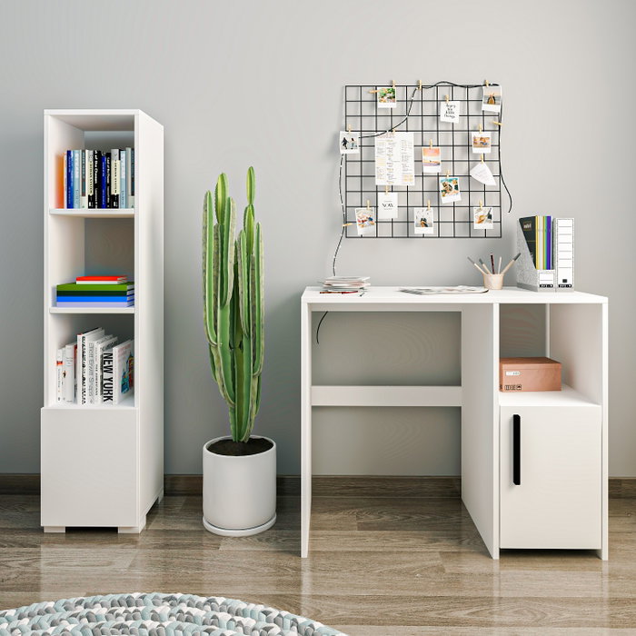Hanah Home Escritorio y Estantería de Estudio - Blanco