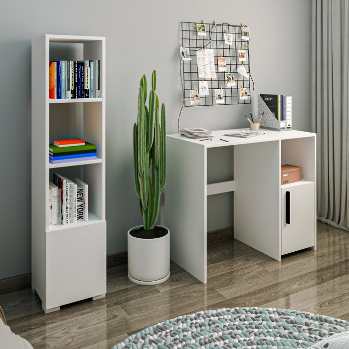 Hanah Home Escritorio y Estantería de Estudio - Blanco