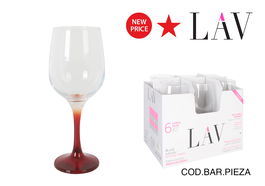 LAV Copa de Vino 48 cl Pie Rojo, Diámetro 7.2 cm x Altura 22 cm, 281 g (24 Unidades)