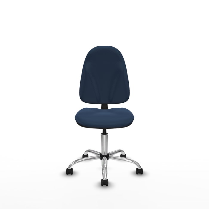 Silla de oficina Algarra con mecanismo Contacto permanente básico tapizada con Similpiel color Azul marino. Equipada con Base cromada, Sin brazos y Ruedas autofrenantes Silla de oficina Algarra con mecanismo Contacto permanente básico tapizada con Similpiel color Azul marino. Equipada con Base cromada, Sin brazos y Ruedas autofrenantes
