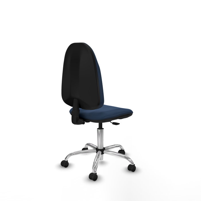 Silla de oficina Algarra con mecanismo Contacto permanente básico tapizada con Similpiel color Azul marino. Equipada con Base cromada, Sin brazos y Ruedas autofrenantes Silla de oficina Algarra con mecanismo Contacto permanente básico tapizada con Similpiel color Azul marino. Equipada con Base cromada, Sin brazos y Ruedas autofrenantes