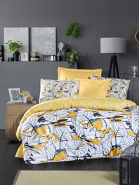 L'essentiel linge de maison Juego de Funda de Edredón Doble de Poliéster Microsatinado y Algodón con Impresión 3D, Amarillo, Blanco y Azul Oscuro