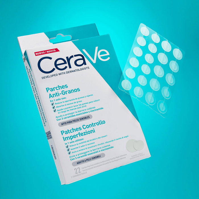 Cerave Parches Anti-Granos con 3 Ceramidas Esenciales y Niacinamida, Resultados en 3 Horas, 22 u