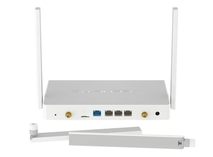 Keenetic Hero 4G+ (KN-2311) Router Inalámbrico 4G/LTE AX1800 con Wi-Fi 6 Mesh, Puertos Gigabit Ethernet, USB 3.0 y 4 Antenas, Gris y Blanco