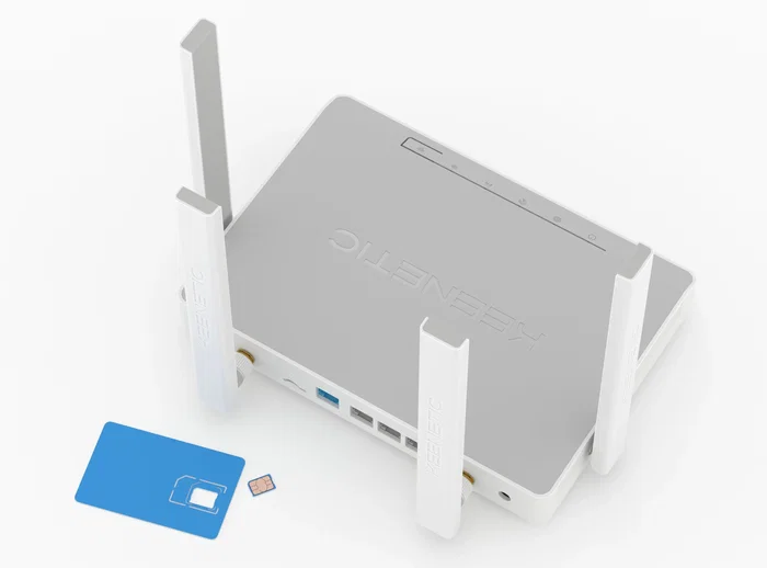Keenetic Hero 4G+ (KN-2311) Router Inalámbrico 4G/LTE AX1800 con Wi-Fi 6 Mesh, Puertos Gigabit Ethernet, USB 3.0 y 4 Antenas, Gris y Blanco