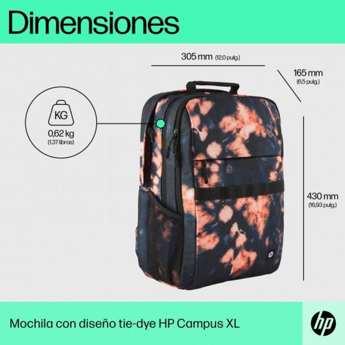 HP Campus XL Tie Dye Backpack Negro y Naranja