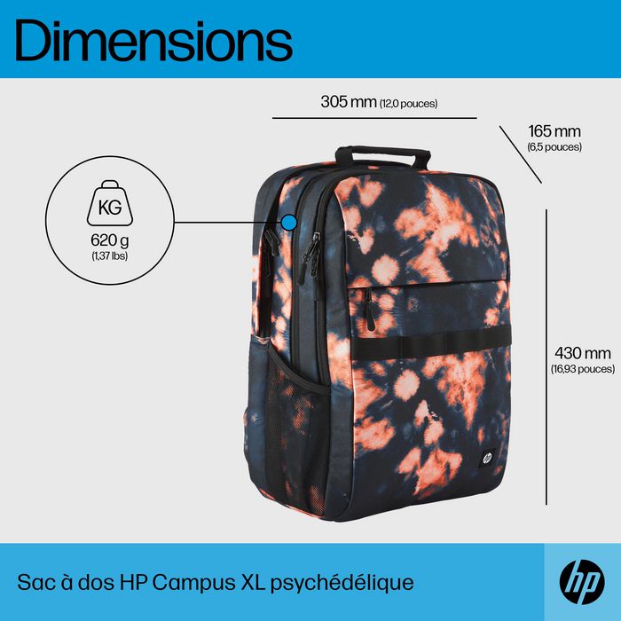 HP Campus XL Mochila Tie Dye Colorida con Compartimento para Portátil de 16"