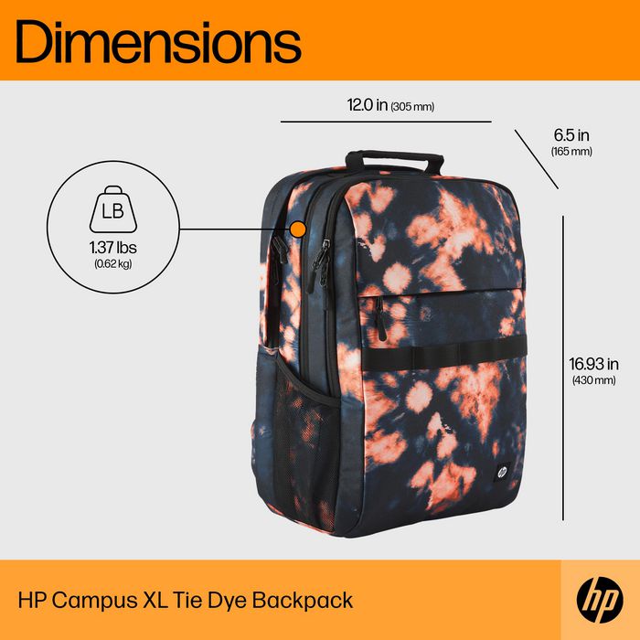 HP Campus XL Mochila Tie Dye Colorida con Compartimento para Portátil de 16"