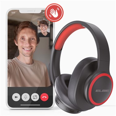 Elbe ABT-B26-N Auricular de Diadema Bluetooth Plegable Negro/Rojo con Micrófono y Aux-in