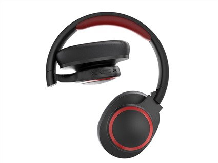 Elbe ABT-B26-N Auricular de Diadema Bluetooth Plegable Negro/Rojo con Micrófono y Aux-in