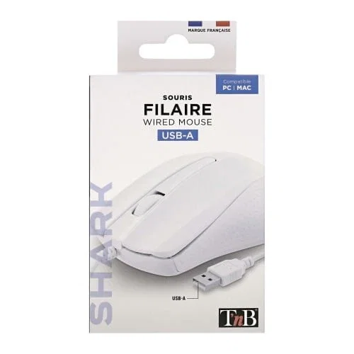 TNB SHARK Ratón óptico ambidiestro con cable USB, 1000 DPI, Blanco
