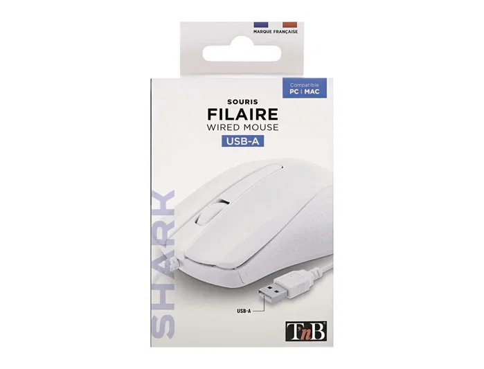 TNB SHARK Ratón óptico ambidiestro con cable USB, 1000 DPI, Blanco