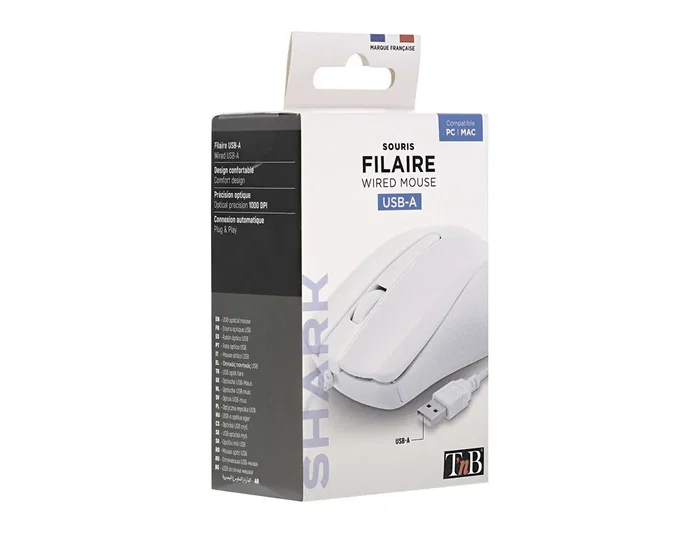 TNB SHARK Ratón óptico ambidiestro con cable USB, 1000 DPI, Blanco