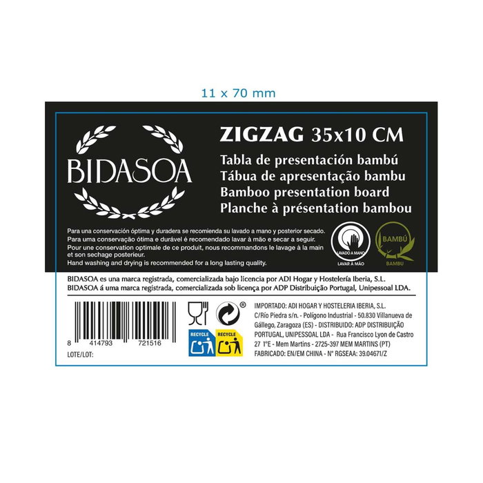 Tabla de Servir Bambú Zigzag Bidasoa 35x10x1 cm (12 Unidades)