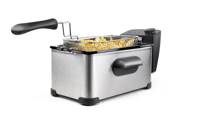 Taurus Fry 3 Freidora Eléctrica Acero Inoxidable 3 Litros (1kg Patatas) 2000W, Temperatura Regulable 150-190°C, Desmontable y Aptapara Lavavajillas