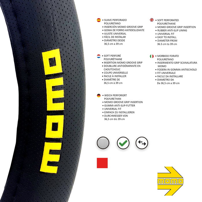 Momo MOMLSWC010BR Funda Volante Elegante Universal Negro y Rojo 38-39 cm Momo MOMLSWC010BR Funda Volante Elegante Universal Negro y Rojo 38-39 cm