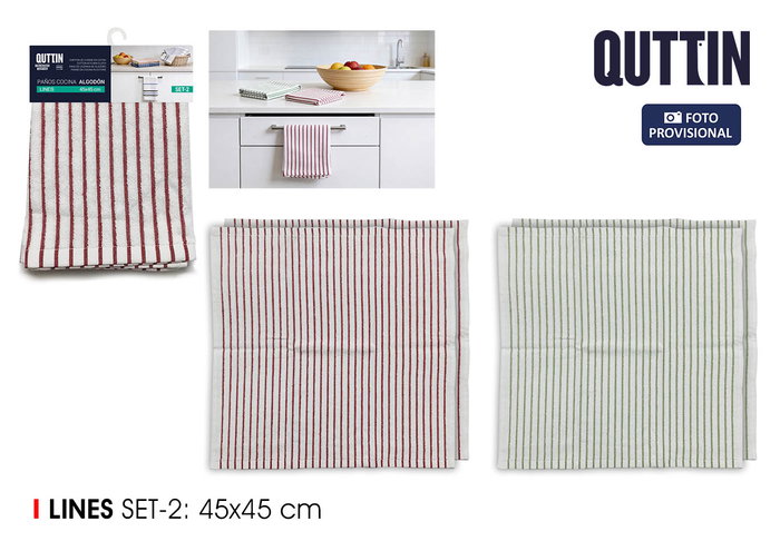 Quttin Set de 6 Paños de Cocina de Algodón a Rayas, 45x45 cm Quttin Set de 6 Paños de Cocina de Algodón a Rayas, 45x45 cm